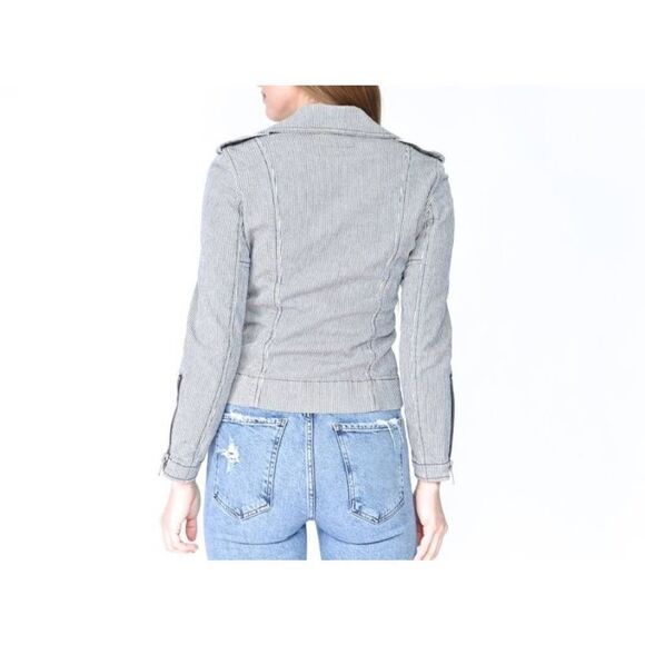 NILI LOTAN Cotton Striped Moto Zipper Jacket sz 6 - Picture 2 of 6